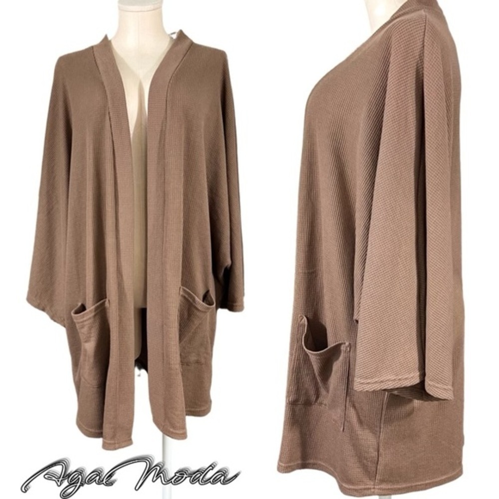 Grace Karin Waffle Knit Open Cardigan With Pockets And Wide Bat Sleeves